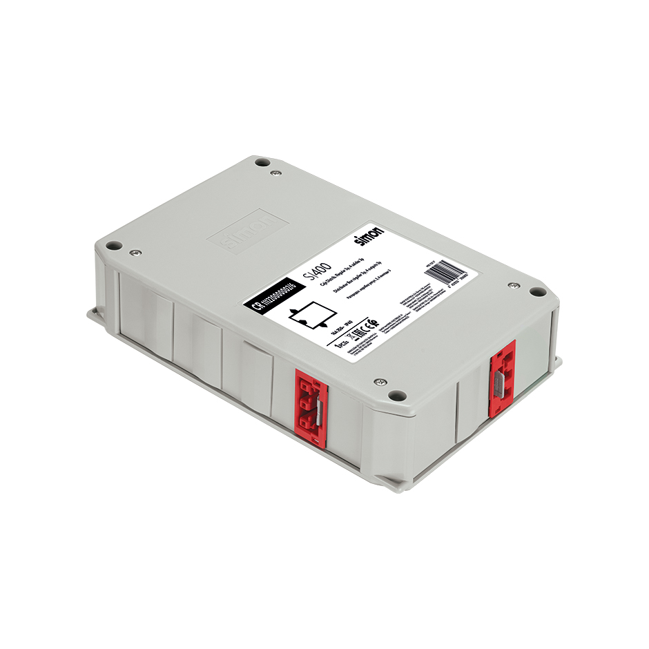 Distribution box with 1 stabilised (UPS) circuit, 1 x 3-pole input Wago Winsta Midi type and 2 x 3-pole outputs