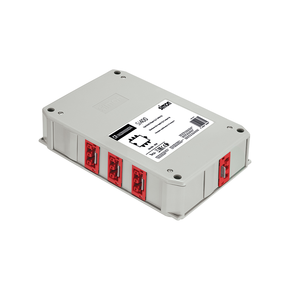 Caja distribuidora de 1 circuito estabilizado (SAI) de 1 entrada de 3 polos con figura Wago Winsta Midi y 7 salidas de 3 polos