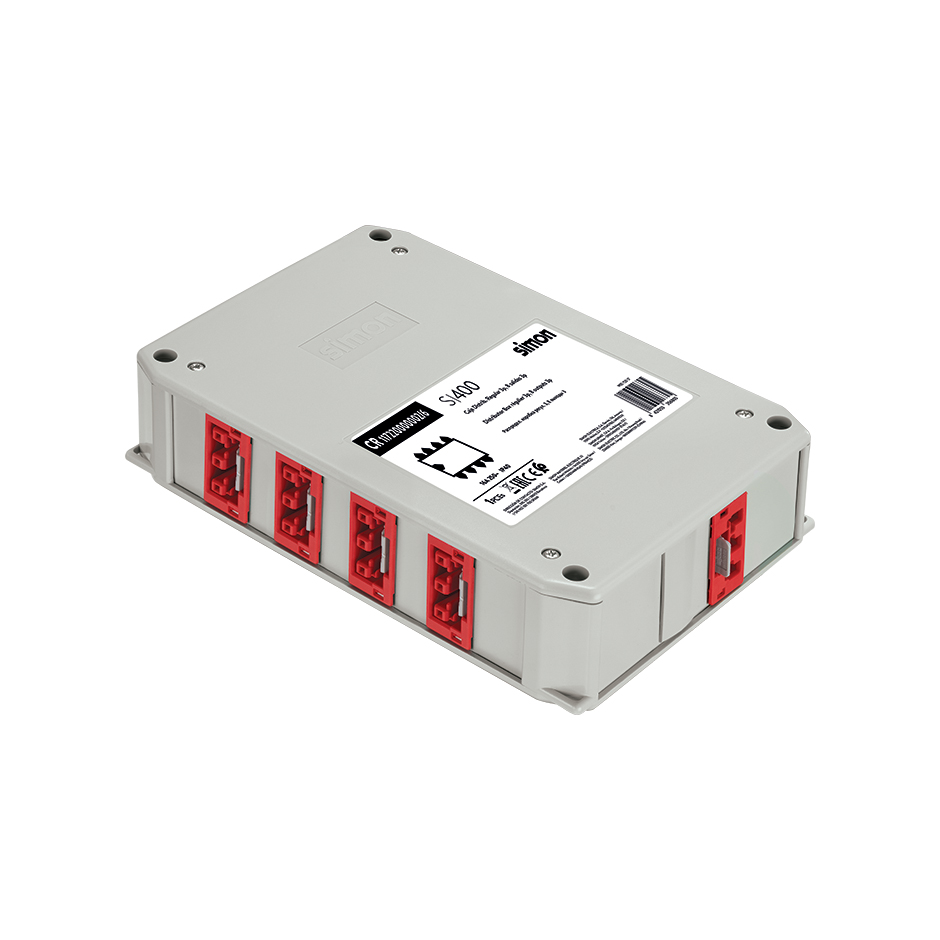 Distribution box with 1 stabilised (UPS) circuit, 1 x 3-pole input Wago Winsta Midi type and 8 x 3-pole outputs