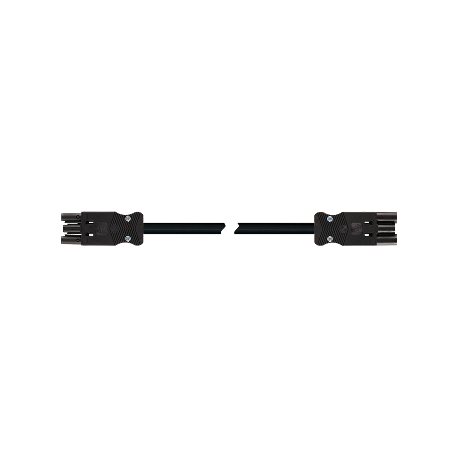 Cabo de ligação fêmea-macho 3P compatível com tipo Wieland GST18i, cabo RZ1-K 1,5 mm², 2 m, conector preto
