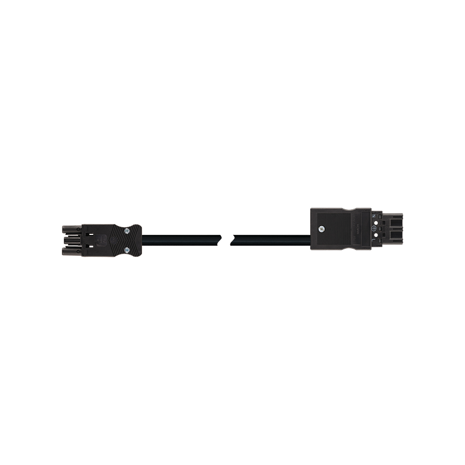 Female-male connection cable 3P compatible with Wieland GST18i - Wago Winsta type, H05VV-F cable 1.5 mm², 1 m, black connector