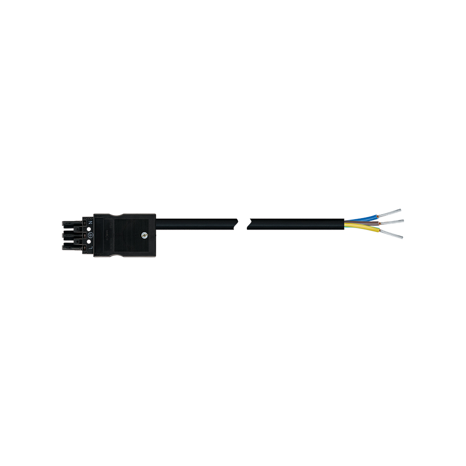 Female-free end connection cable 3P Wago Winsta type, H05VV-F cable 1.5 mm², 2 m, black connector