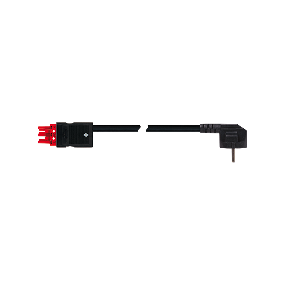 Female-Schuko connection cable 3P Wago Winsta type, H05VV-F cable 1.5 mm², 2 m, red connector