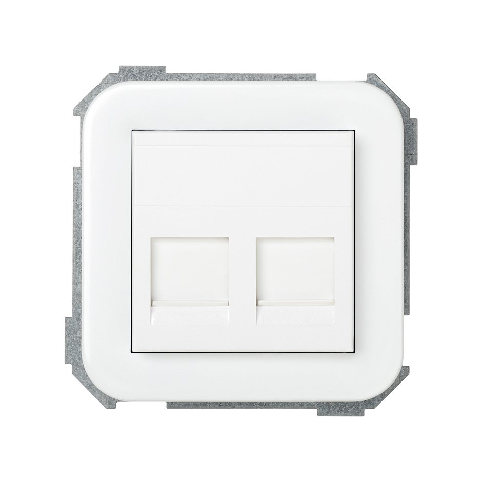 Flat voice and data plate with dust cover for 2 Systimax® RJ45 connectors white Simon 31