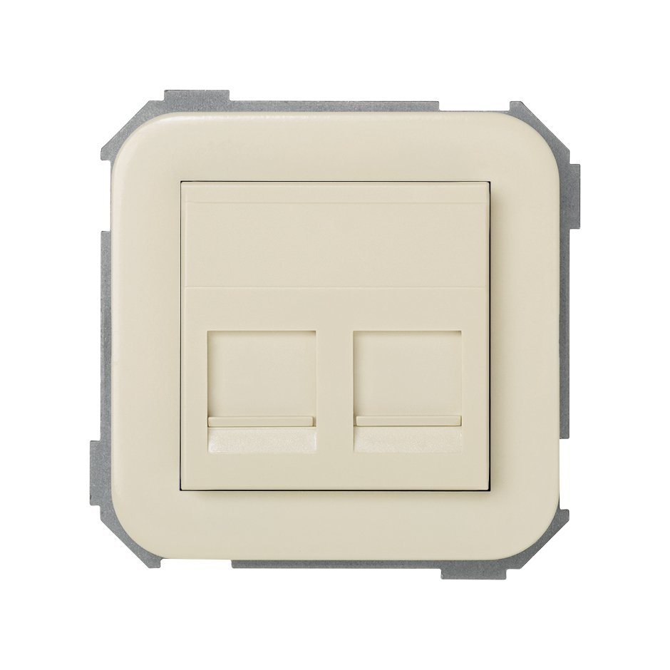 Flat voice and data plate with dust cover for 2 Systimax® RJ45 connectors ivory Simon 31