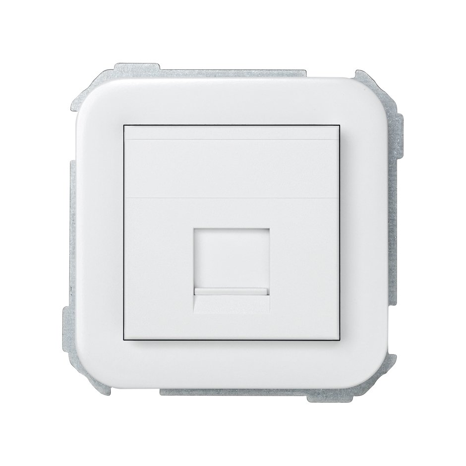 Flat voice and data plate with dust cover for 1 Systimax® RJ45 connector white Simon 31