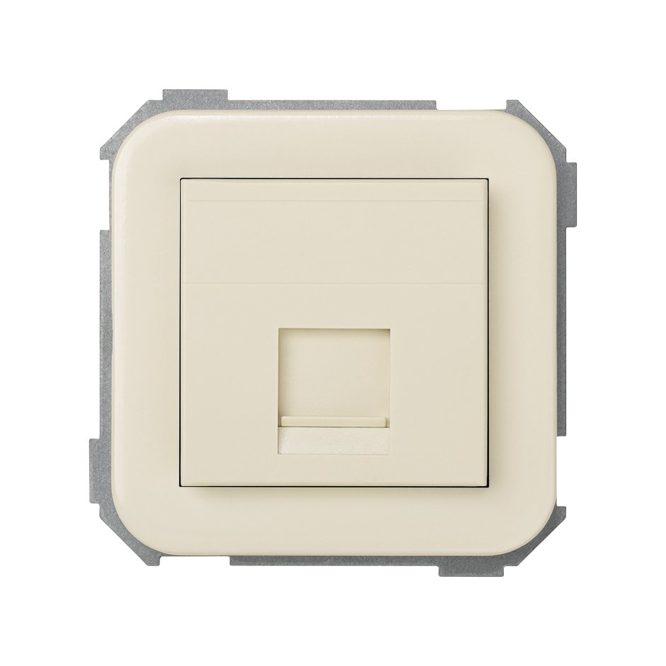 Flat voice and data plate with dust cover for 1 Systimax® RJ45 connector ivory Simon 31