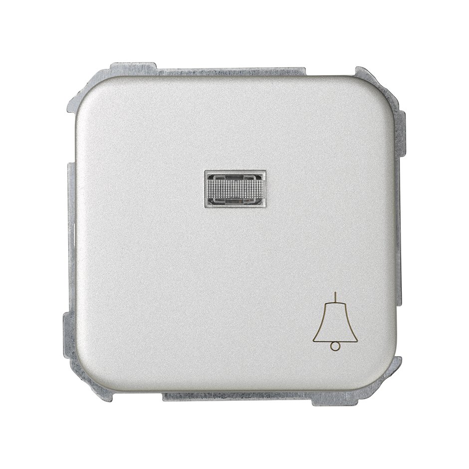 Push-button switch with bell symbol 10A 250V~, built-in light and fast terminal connection system aluminium Simon 31