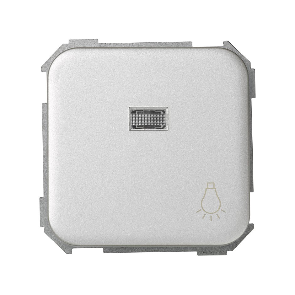 Push-button switch with light symbol 10A 250V~, built-in light and fast terminal connection system aluminium Simon 31
