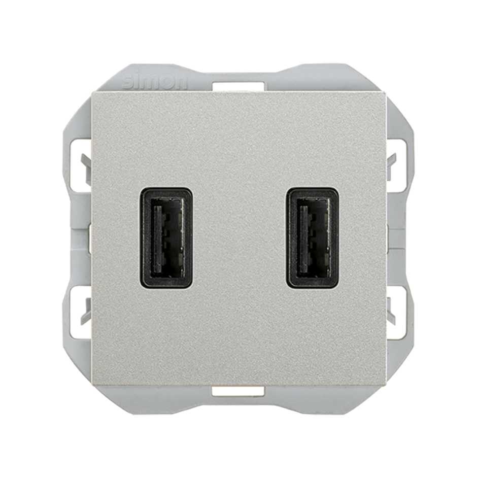 Cargador USB doble 3,1A con smartcharge tipo A aluminio Simon 270