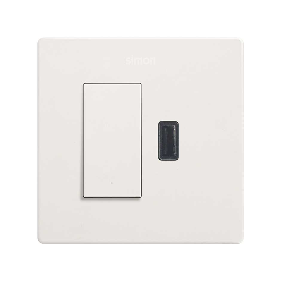 Monobloc kit for 1 element with 1 push-button switch and 1 USB charger 2.1A white Simon 270
