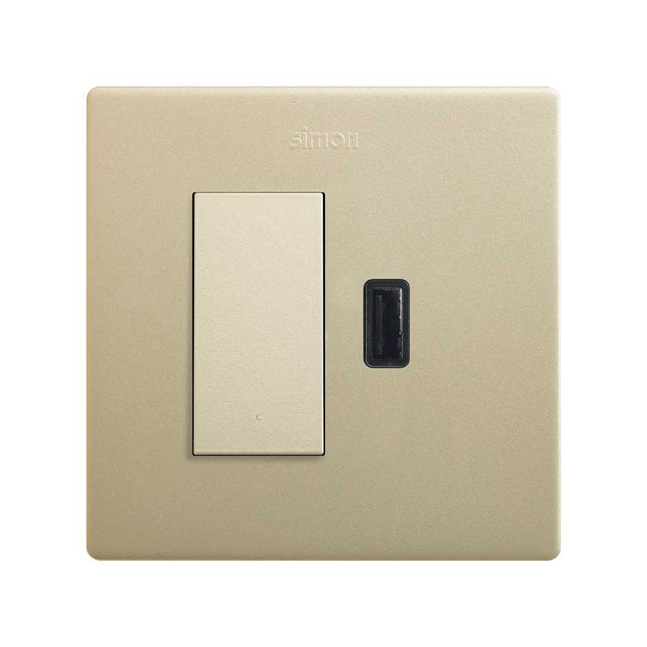 Monobloc kit for 1 element with 1 push-button switch and 1 USB charger 2.1A champagne Simon 270