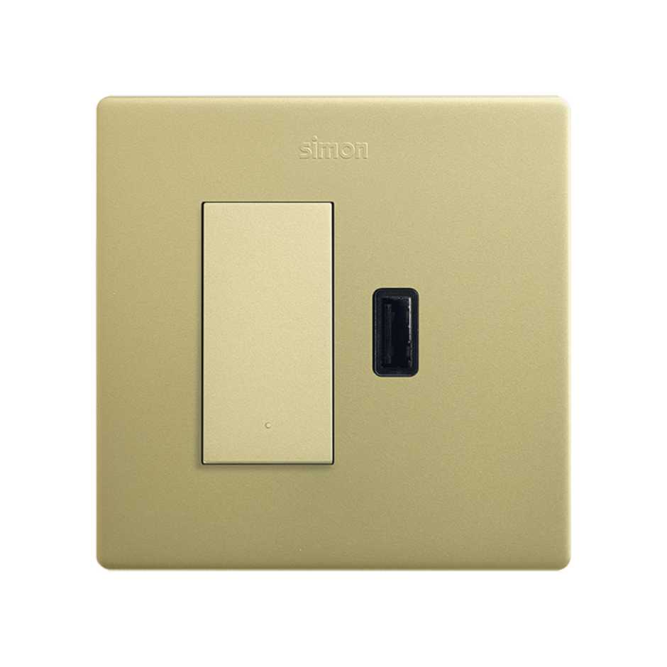 Monobloc kit for 1 element with 1 push-button switch and 1 USB charger 2.1A bronze Simon 270