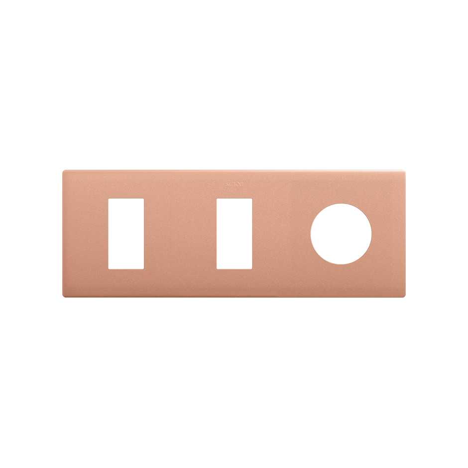 Minimal aesthetic frame for 3 elements with 2 narrow CLEAN Schuko socket outlet modules copper Simon 270