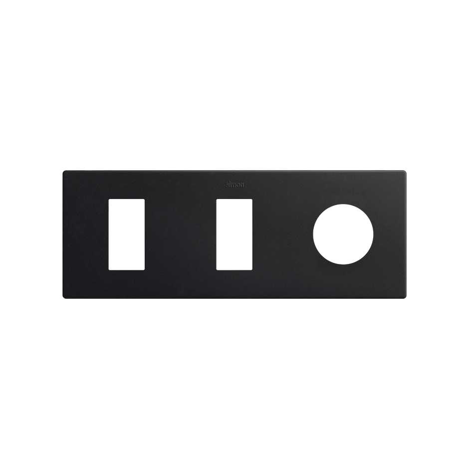 Minimal aesthetic frame for 3 elements with 2 narrow CLEAN Schuko socket outlet modules matt black Simon 270