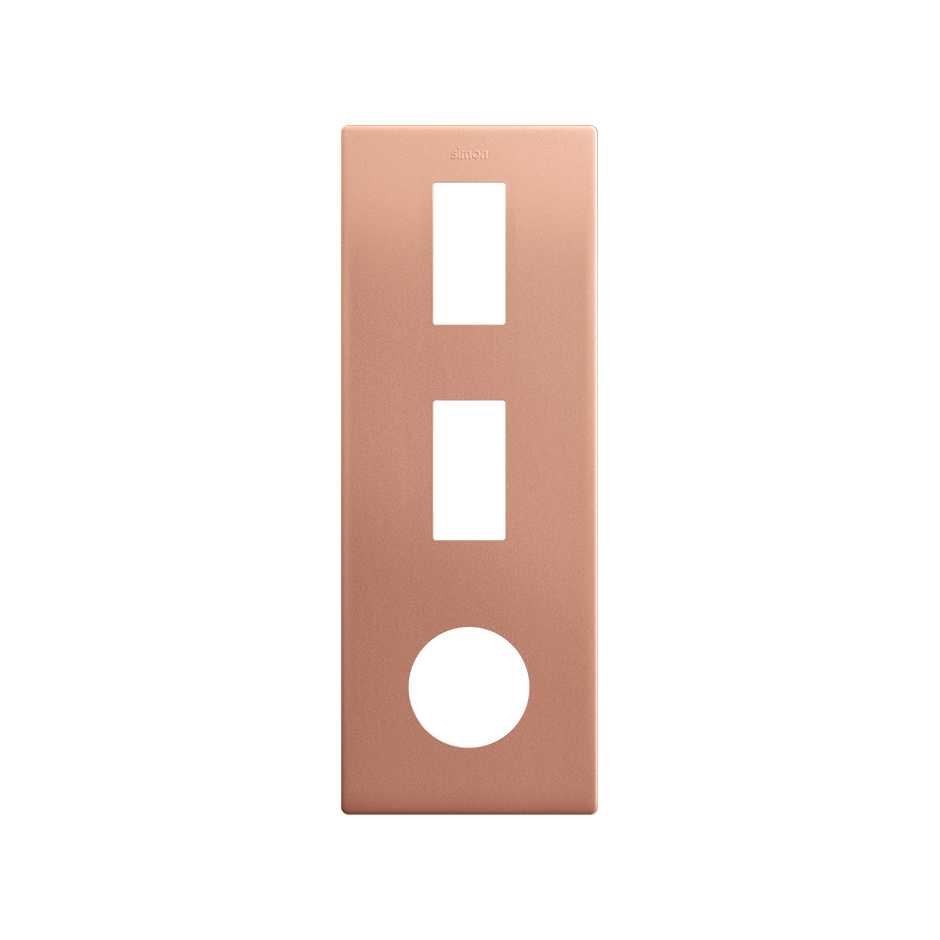 Minimal aesthetic vertical frame for 2 elements and 1 CLEAN Schuko socket outlet copper Simon 270
