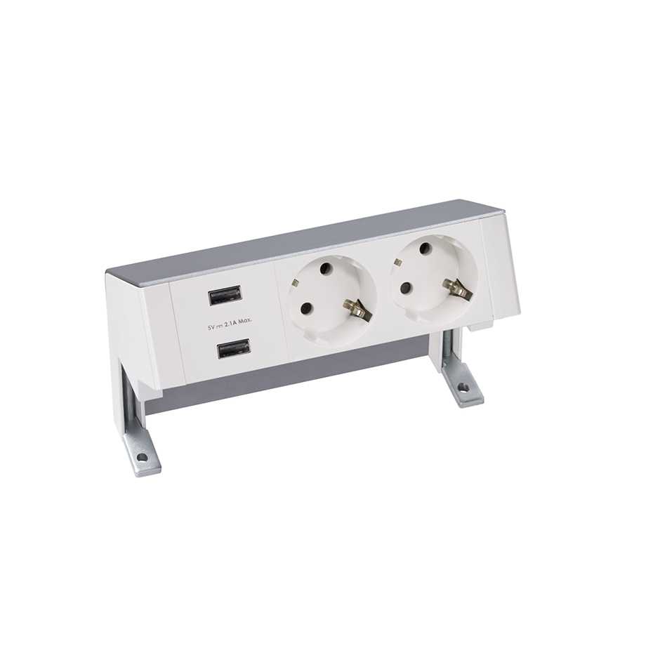 Kit de table complet avec chargeur 2xUSB et 2 schukos en aluminium Simon 400