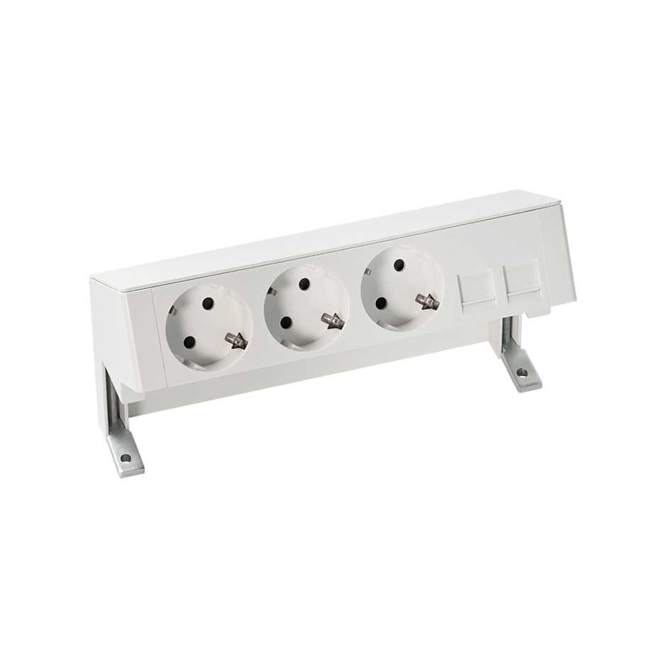 Complete kit with 3 schuko socket outlets and plate for 2 RJ45 connectors white S400 Top