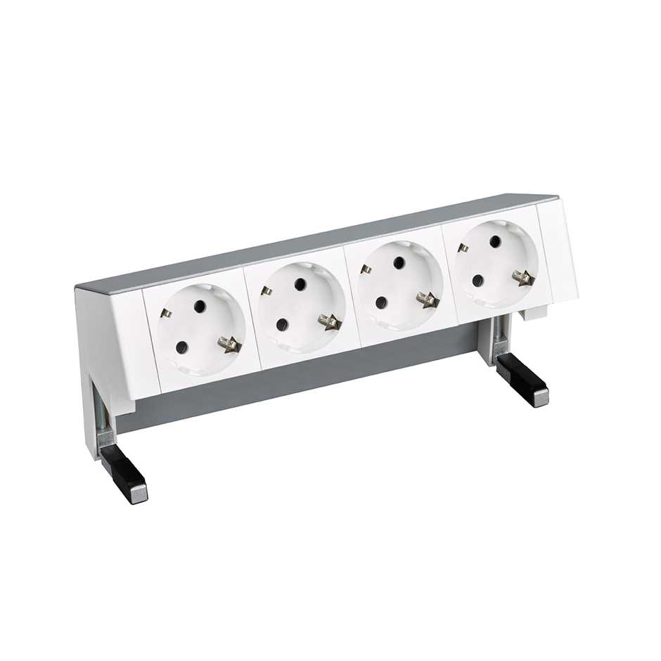 On-desk set with 4 German socket outlets aluminium Simon 400