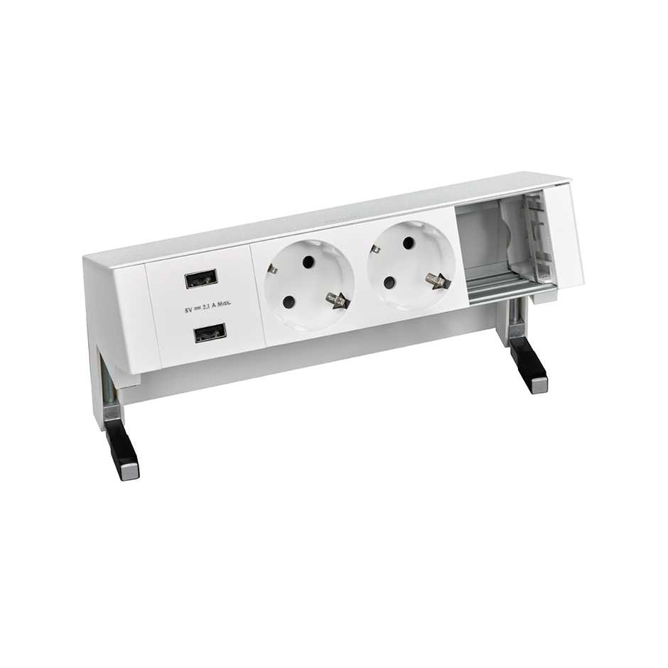 Customisable kit with 2xUSB charger, 2 schuko socket outlets and 1 empty element white S400 Top