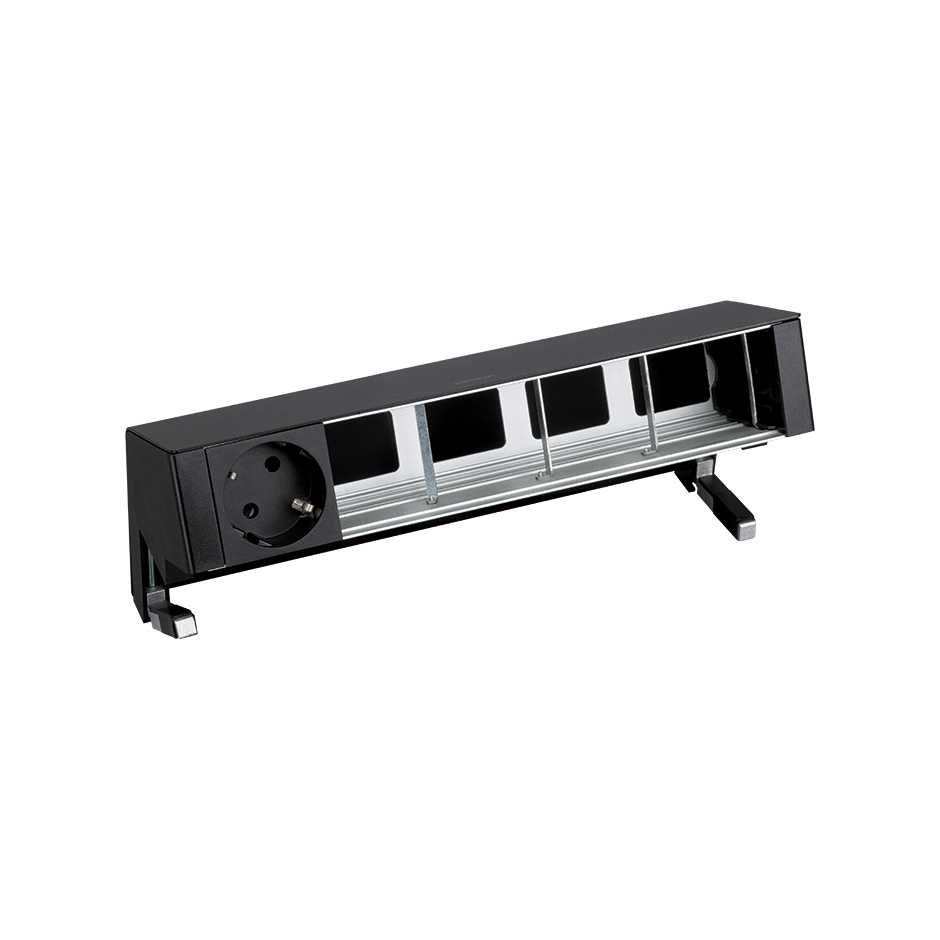 Customisable set with 1 schuko socket outlet and 4 empty elements black S400 Top