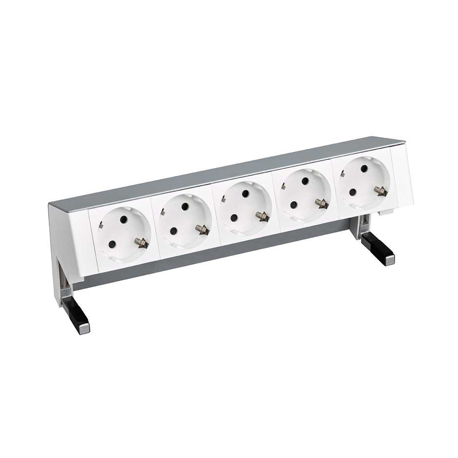 On-desk set with 5 German socket outlets aluminium Simon 400