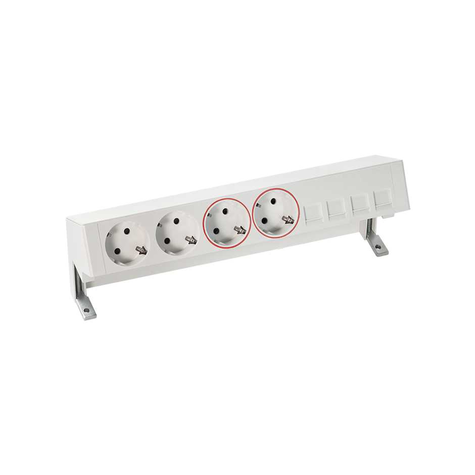 Complete set with 2 schuko socket outlets, 2 UPS sockets and plate for 4 RJ45 connectors white S400 Top