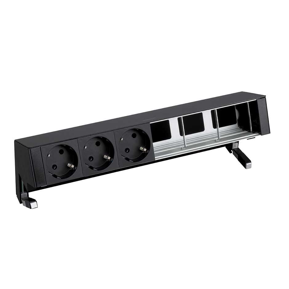 Customisable set with 3 schuko socket outlets and 3 empty elements black S400 Top