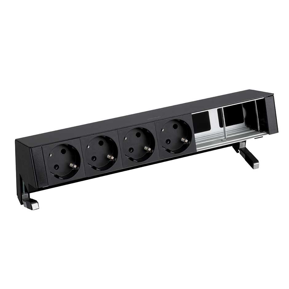 Customisable set with 4 schuko socket outlets and 2 empty elements black S400 Top