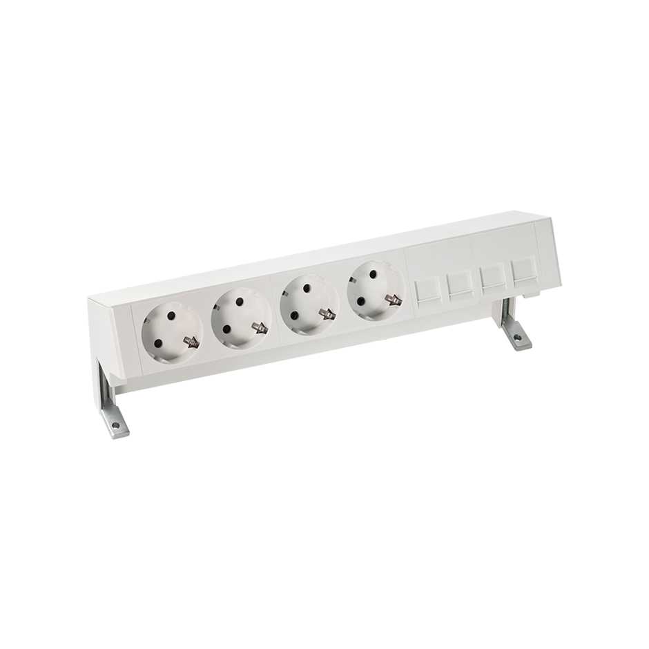 Complete kit with 4 schuko socket outlets and plate for 4 RJ45 connectors white S400 Top