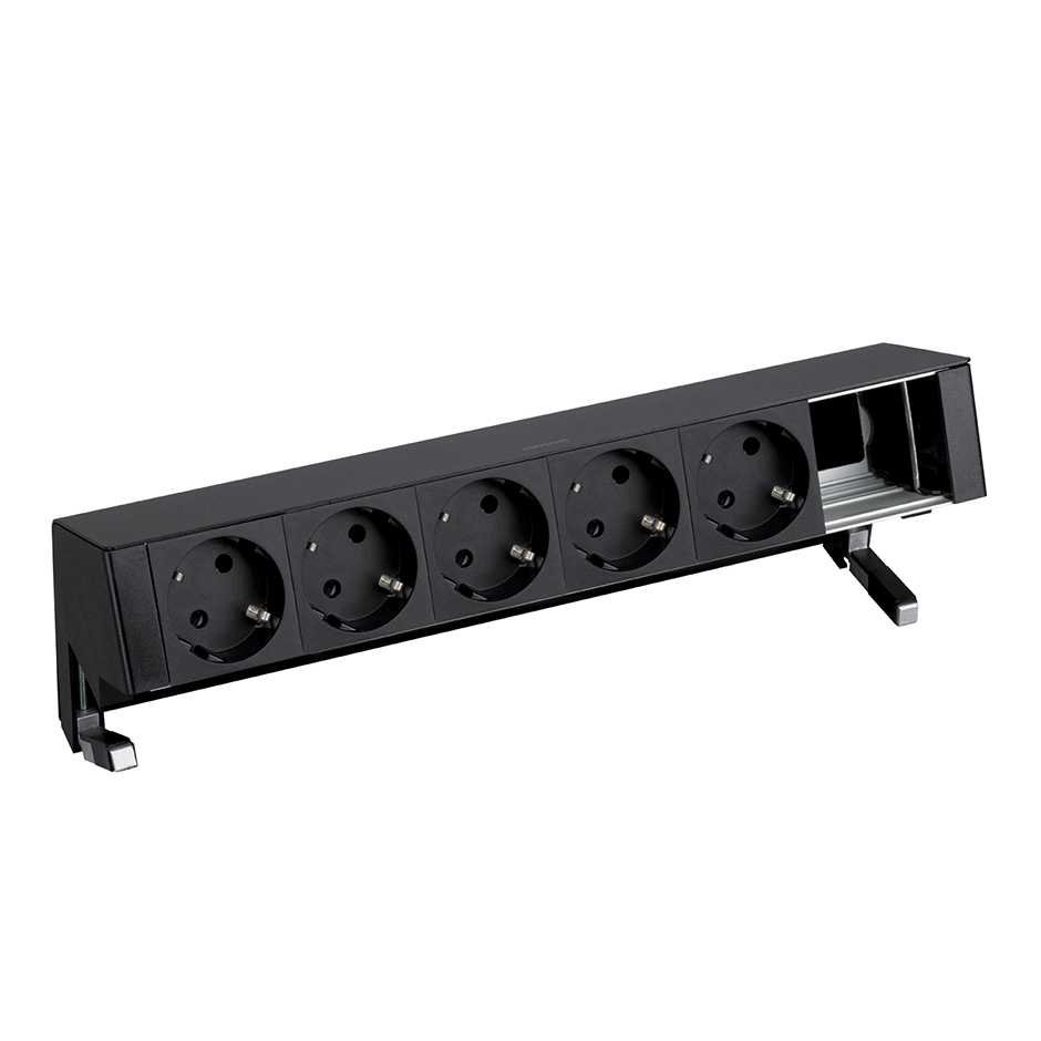 Customisable set with 5 schuko socket outlets and 1 empty element black S400 Top