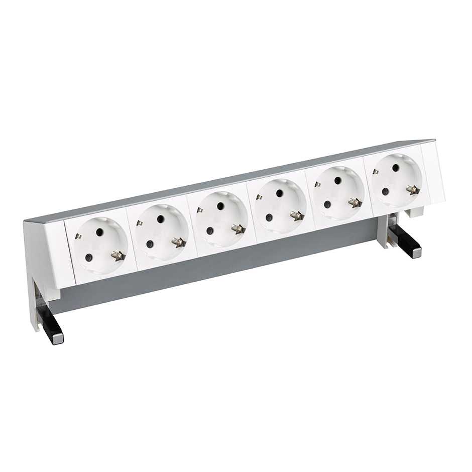 On-desk set with 6 German socket outlets aluminium Simon 400