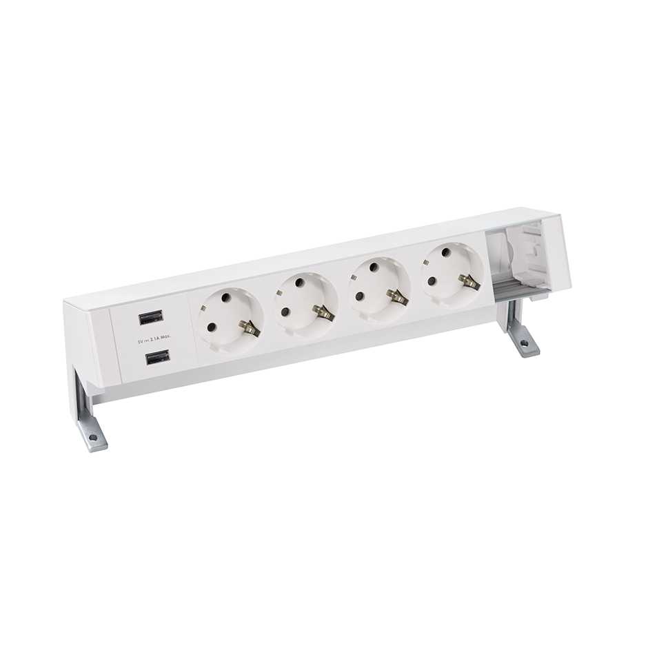 Customisable kit with 2xUSB charger, 4 schuko socket outlets and 1 empty element white S400 Top