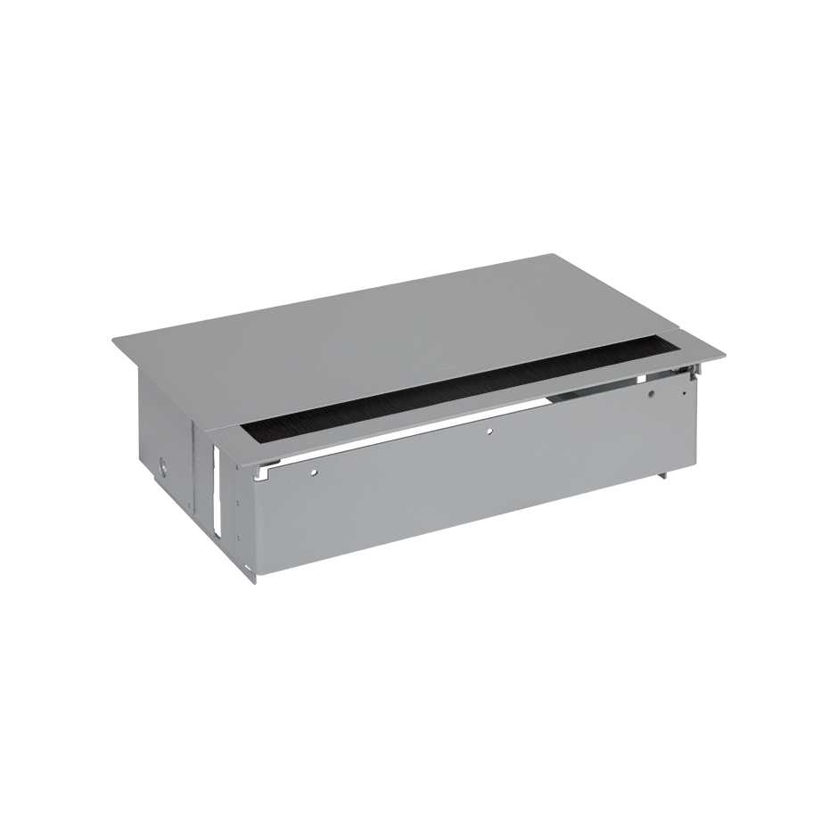 Complete flush-mounted in the desk kit with cover, brush, 4 German socket outlets and plate for 2 RJ45 connectors aluminium Simon 400