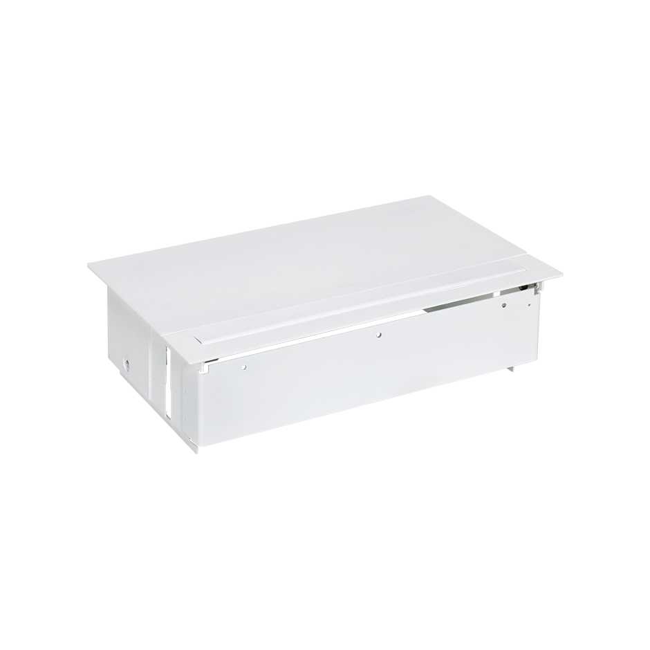 Complete kit with cover, metal fin, 2xUSB charger, 3 schuko socket outlets and plate for 2 RJ45 connectors white S400 Indesk