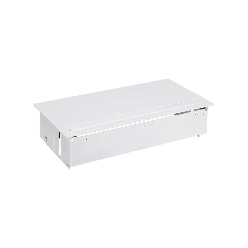 Customisable kit with cover and fin, 2xUSB charger, 3 schuko socket outlets and 2 empty elements white S400 Indesk
