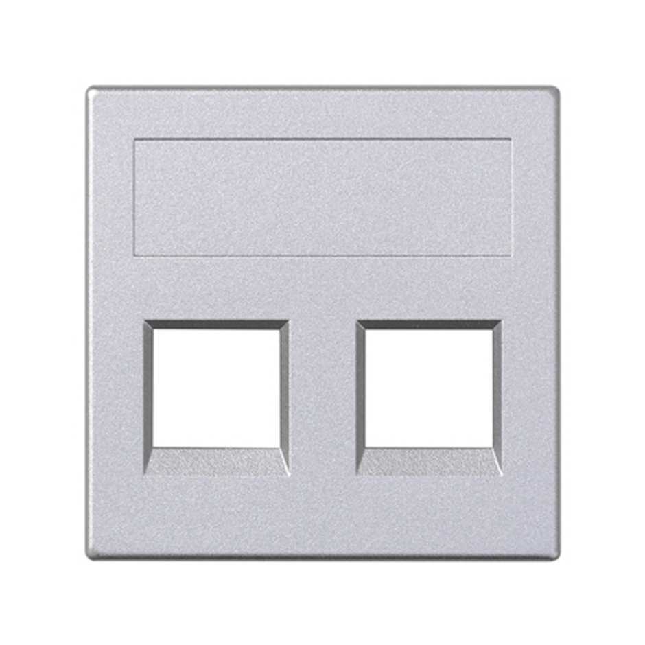 Plaque plate voix et données sans cache anti-poussière 1 élément pour 2 connecteurs RJ45 compatible avec d'autres fabricants aluminium Simon 500 Cima