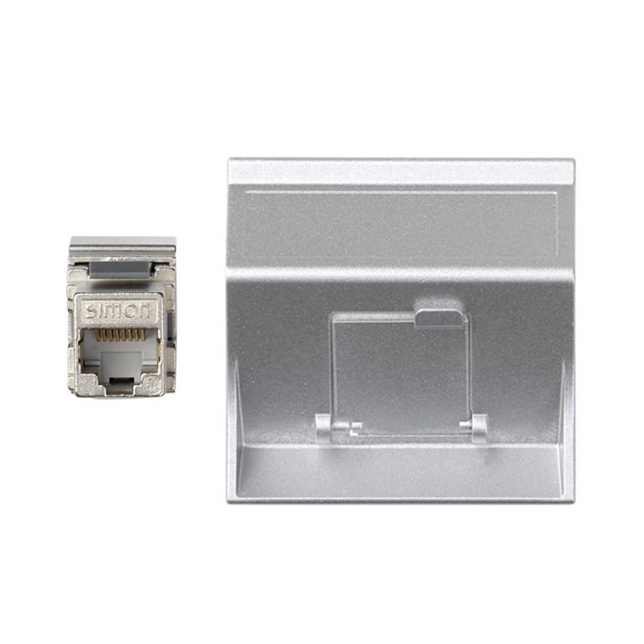 Plaque inclinée voix et données avec cache anti-poussière pour 1 élément avec 1 connecteur RJ45 catégorie 6A FTP aluminium Simon 500 Cima