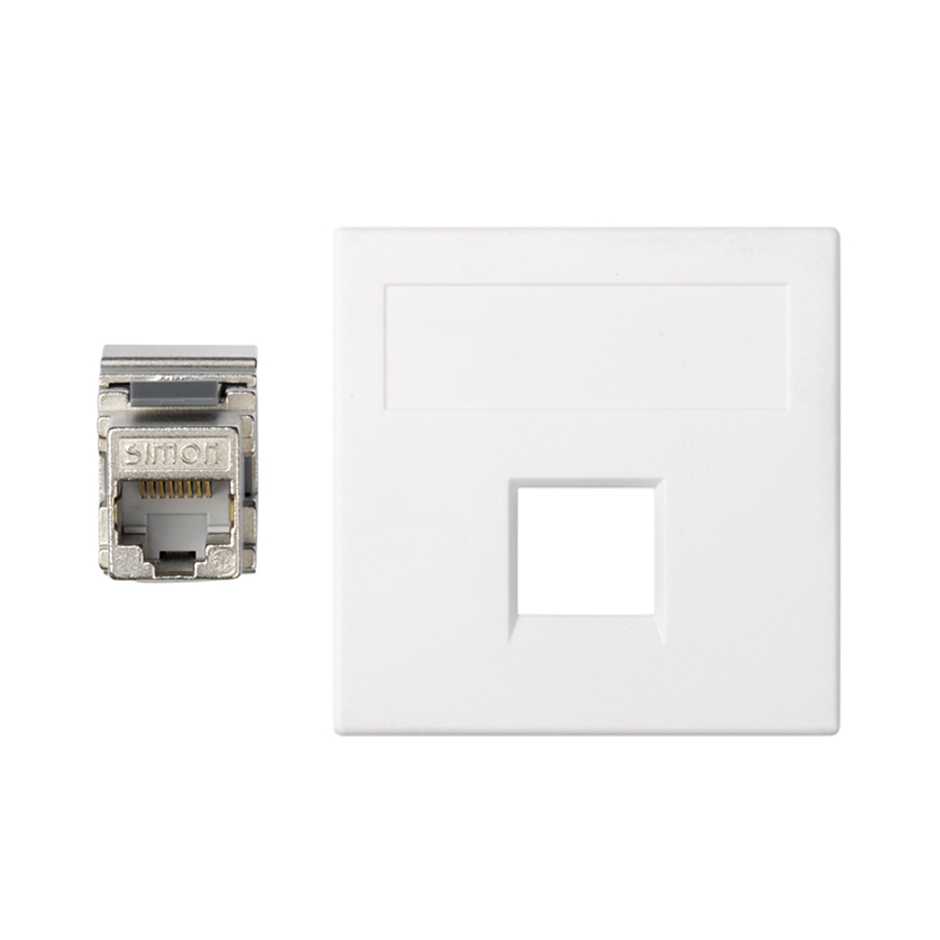 Placa de voz y datos plana sin guardapolvo de 1 elemento con 1 RJ45 categoría 6A FTP blanco Simon 500 Cima