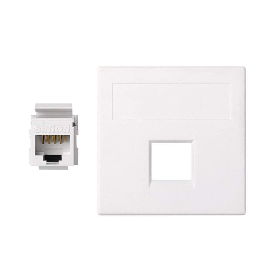 Flat voice and data plate without dust cover for 1 element with 1 RJ45 category 6 UTP white Simon 500 Cima