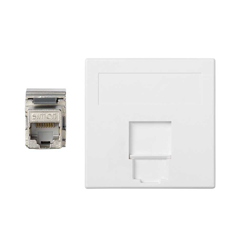 Flat voice and data plate with dust cover for 1 element with 1 RJ45 category 6 FTP white Simon 500 Cima