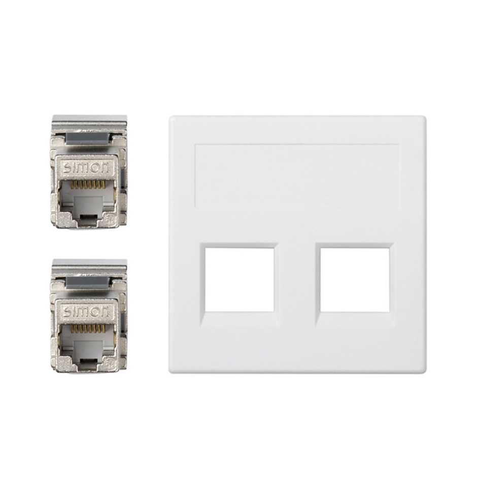 Placa de voz y datos plana sin guardapolvo de 1 elemento con 2 RJ45 categoría 6 FTP blanco Simon 500 Cima