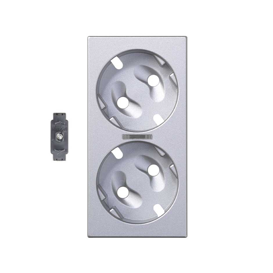 Cover for German double socket outlet mechanism with viewer and LED indicator aluminium Simon 500 Cima