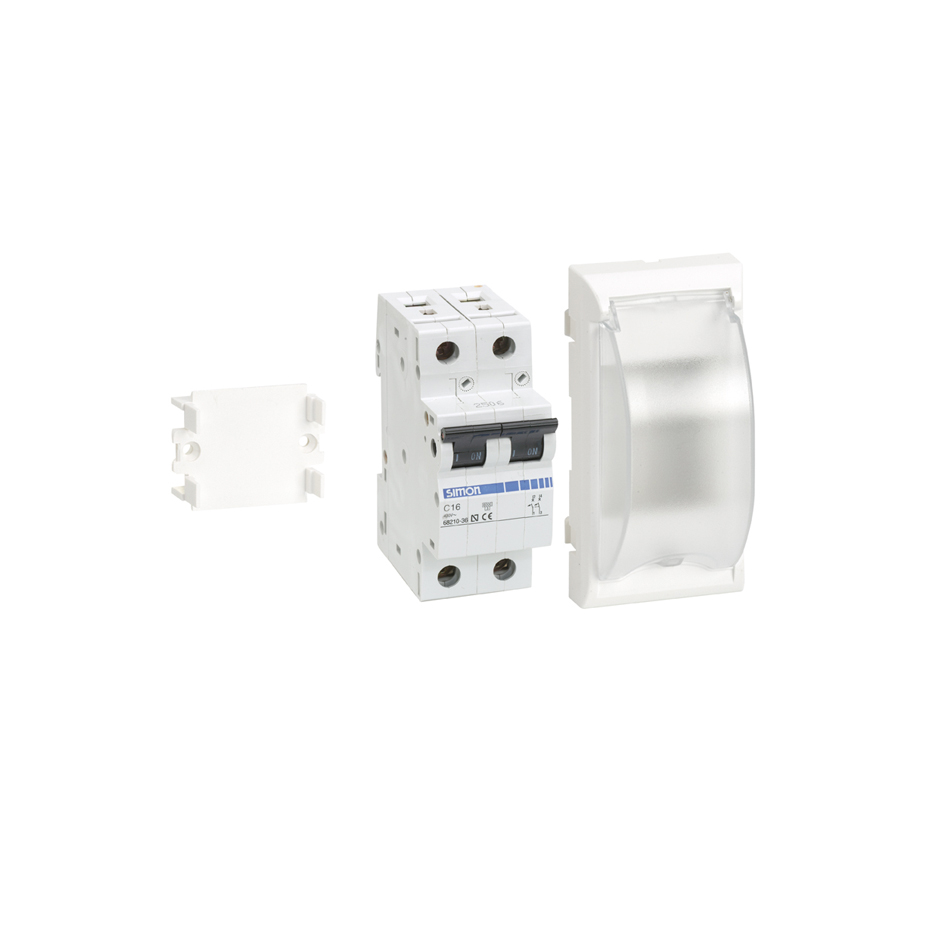 Magnetotérmico bipolar 10 A 2 elementos con placa embellecedora para instalación en cajas suelo blanco Simon 500 Cima