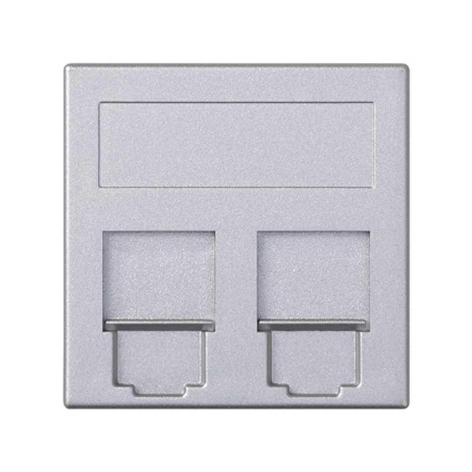 Flat voice and data plate with dust cover for 2 RJ45 BeldenCDT® for 1 element aluminium Simon 500 Cima
