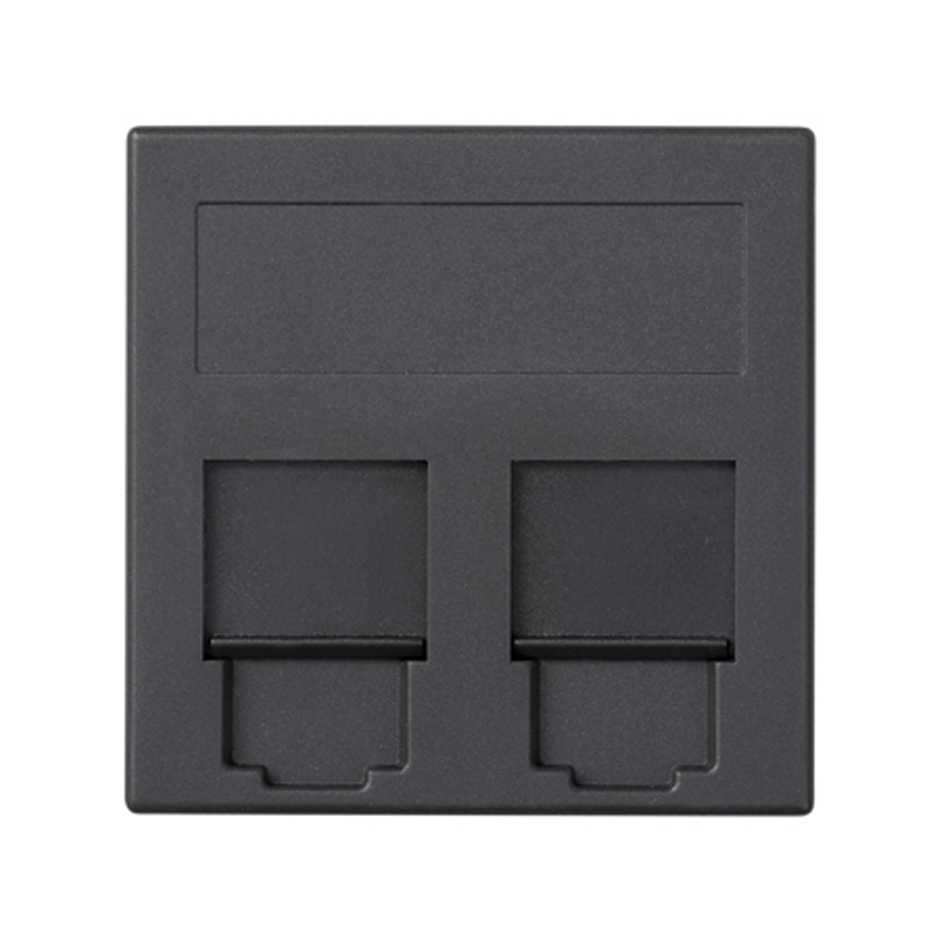 Plaque plate voix et données avec cache anti-poussière pour 1 élément pour 2 connecteurs RJ45 BeldenCDT® graphite Simon 500 Cima