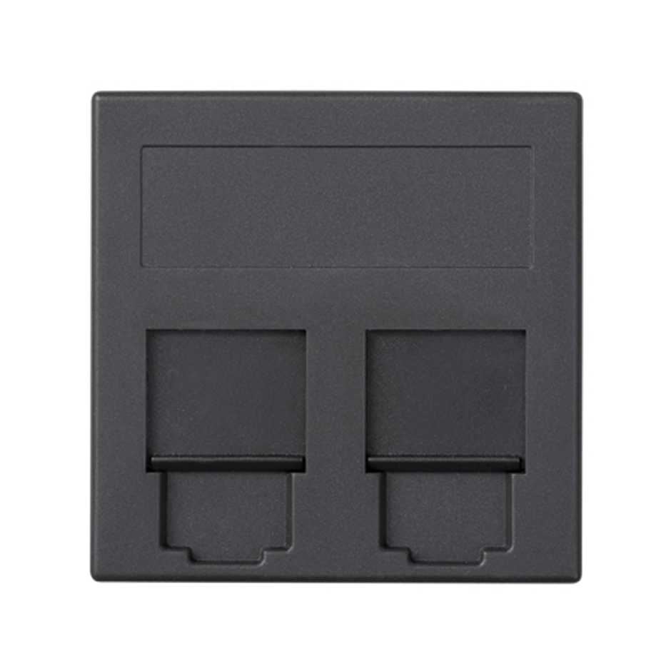 Plaque plate voix et données avec cache anti-poussière pour 1 élément pour 2 connecteurs RJ45 Infra+® graphite Simon 500 Cima