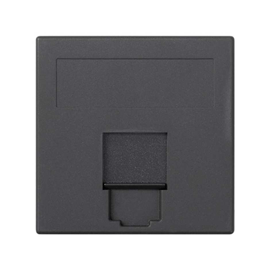 Flat voice and data plate with dust cover for 1 RJ45 ITT Cannon® for 1 element graphite Simon 500 Cima