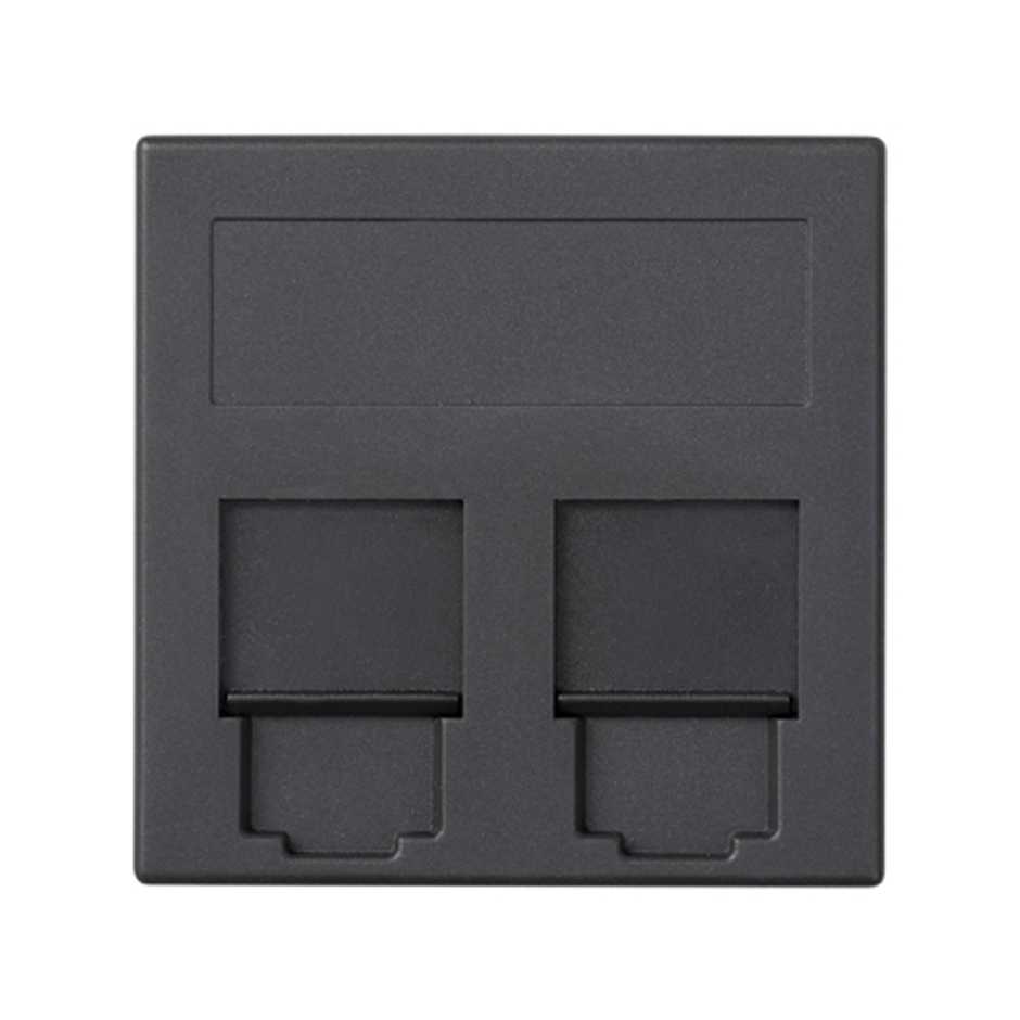 Plaque plate voix et données avec cache anti-poussière pour 1 élément pour 2 connecteurs RJ45 ITT Cannon® graphite Simon 500 Cima