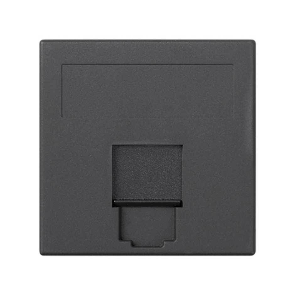 Plaque plate voix et données avec cache anti-poussière pour 1 élément avec 1 connecteur RJ45 ADC Krone® graphite Simon 500 Cima